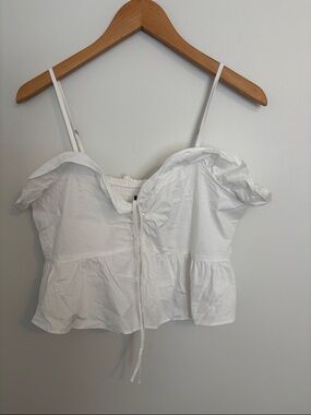Express White Spaghetti Strap Tie-Front Peplum Top